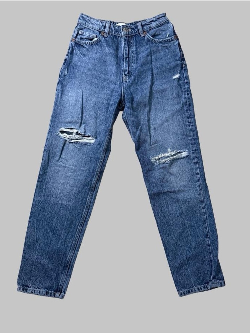 ZARA Distressed Blue Denim Jeans - Classic Straight Fit